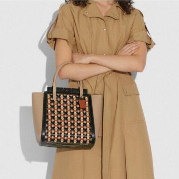 Coach Troupe Tote Pebble Glovetanned Leather Weaving Satchel Shoulder Crossbody - Picture 1 of 16